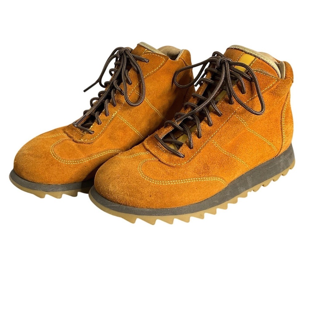 Burnt Orange Suede Lace Up Ankle Boots Shark Tooth Ripple Sole Womens Size 5‎